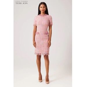 TERI JON Tweed Sheath Dress With Bead Trim